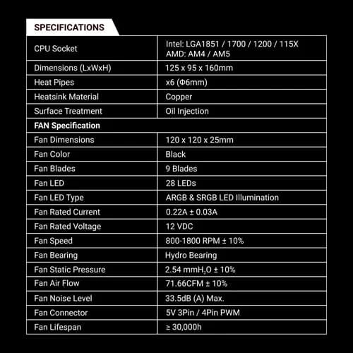 Ant Esports V6 Digital ARGB 120mm CPU Air Cooler with Temperature Display